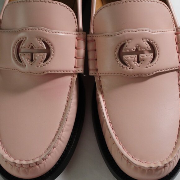NWB Gucci Pink Interlocking GG Logo Loafer Loafers Flats Slip Ons Leather 40 - Picture 3 of 8
